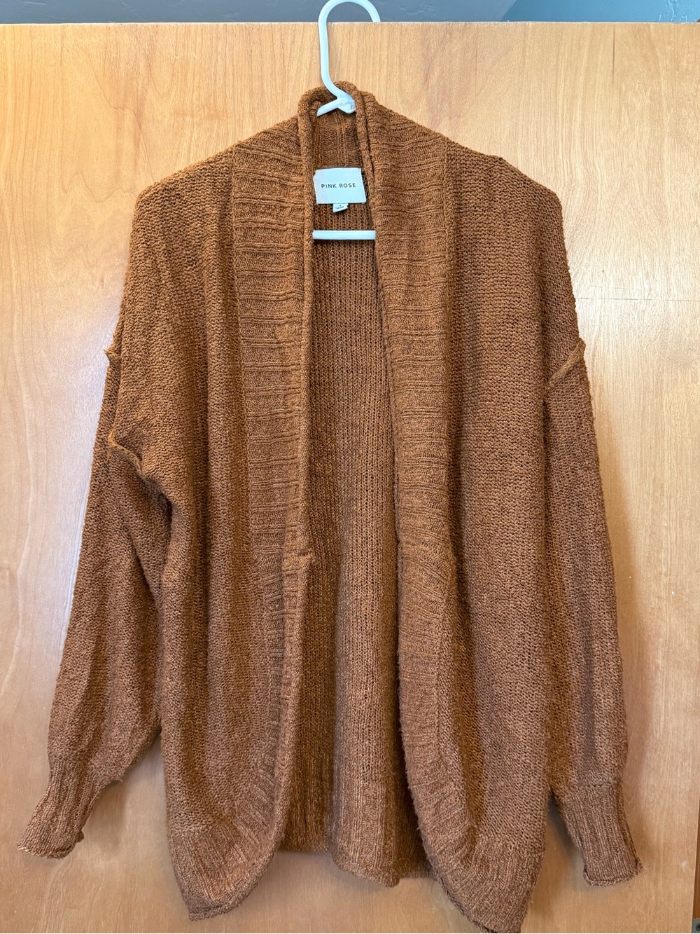 Pink Rose Open-Front Rust Brown Knit Cardigan